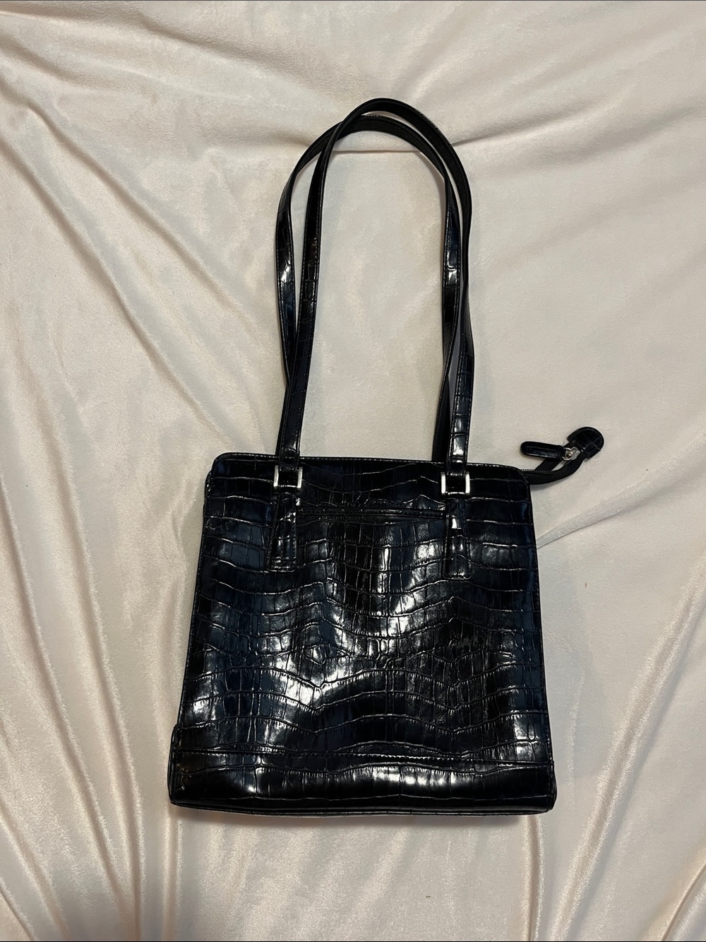Liz Claiborne Black Croc-Embossed Shoulder Tote